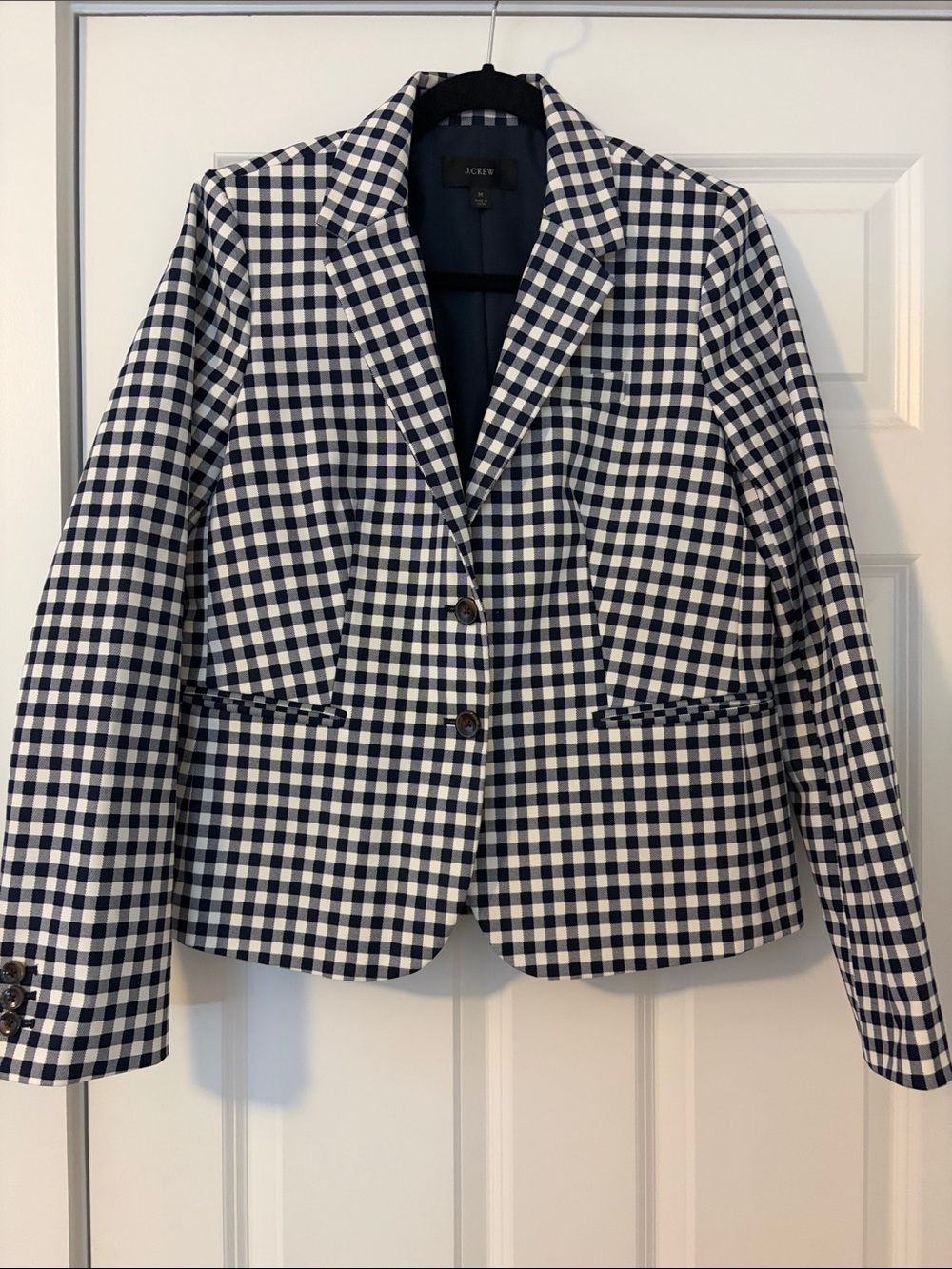 J. Crew Navy and White Gingham Tailored Blazer